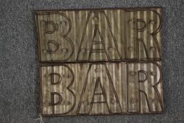 A pair of illuminated bar signs. Battery operated. H.20 W.49cm. (each)