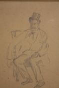 Charles Keene (British. 1823-1891). Pencil drawing. Seated figure with top hat. Double sided with