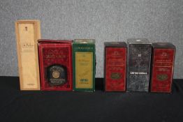 A mix of six bottles of Cognac Armagnac and whiskey. Includes V.S.O.P. and Chicas Regal.