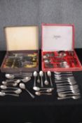 Three sets of cutlery. One loose and two boxed. Sheffield plate. One set contains scalloped spoons