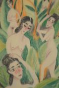 After Max Weber. Female nudes. Crayon on paper. Signed 'Max Weber lower right. H.52 W.36cm.