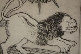 Etching. A lion. Unsigned and unnumbered. H.31 W.31cm.
