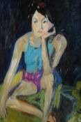 Oil painting on board. Portrait of a women. Framed. H.106 W.75cm.