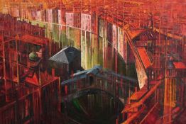 Regis Bouvier de Cachard (b.1929). Acrylic on canvas. Titled on the back 'Soupirs Rialto Venice'.