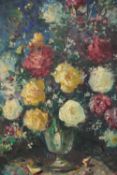 Merio Ameglio (Italian. 1877-1970). Still life flowers. Signed lower left and again on the back. H.