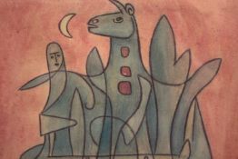 Mark Schaller. A stylised watercolour. Signed lower right. H.40 W.48cm.