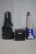 DeArmond by Guild. Jet-star bass guitar. Made in Korea. With a Marshall B25 bass amp. The ports