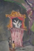 Raffaele Barsciglie (Italian. 1913-1994). Painting on board. A Punch and Judy show. Framed and