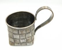 An antique 19th century Russian silver trompe l'oeil tea cup holder by Ivanov Vasily Ivanovic.