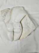A carved white marble nude female form from the back. Signed D.H.
