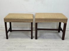 A Georgian mahogany footstool and a similar 19th century stool. H.41 W.61 D.44cm.