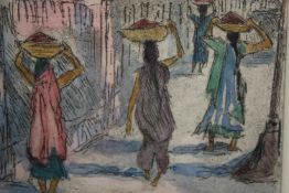 A small hand coloured etching marked 'A.P' (artist's proof) and signed indistinctly by the artist in