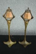 M. Meliodon. A pair of Art Nouveau bronze desk lamps. Signed in the base of each. With their