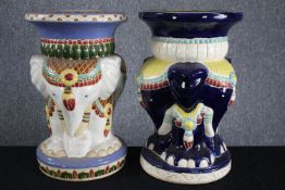 Two modern oriental style ceramic garden stools. Hand painted and well detailed. H.49cm. (largest)