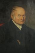 Oil on canvas. Portrait of a gentleman. Mid nineteenth century. In a gilt decorated frame. Unsigned.