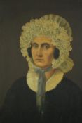 Oil on canvas. A portrait of a woman. Naive in style and probably mid nineteenth century. In a