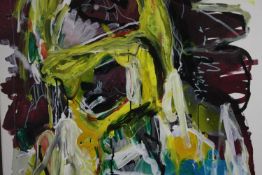 Abstract oil painting on canvas. Unsigned. Framed. H.85 W.85cm.