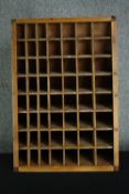 A wooden display or specimen stand of 56 shelves. H.81 W.57cm.