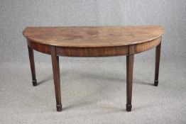 Console table, Georgian mahogany demi lune. H.71 W.147 D.68cm.