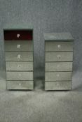 Two contemporary mirrored glass pedestal chests of drawers. H.85 W.36 D.29cm.