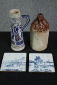 A Doulton Lambeth Stoneware reform flask. Lord Brougham. A Gerz salt glaze German tankard.