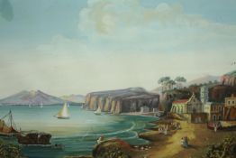 A late nineteenth century watercolour. Fishermen on a Mediterranean shore. Unsigned. In a gilt