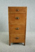 Pedestal chest, mid century light oak. H.122 W.50 D.42cm.