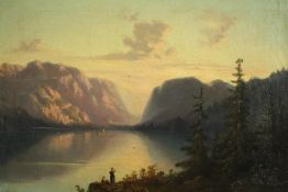 A late nineteenth century oil on canvas. A river scene maybe a Scottish loch. Signed lower right but