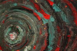 A mid twentieth century abstract expressionist style painting. Oil on board. Unsigned. Swirls in