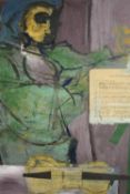A mid twentieth century oil on board. Abstract mixed media with a printed section of 'Auld Lang