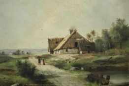 An early twentieth century landscape painting. Oil on canvas. Signed with the initials 'N.P.N'. With