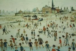L. S. Lowry. A lithographic reproduction of 'The Seaside'. Published by the Medici Society around