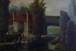 Oil on board, early 20th century, Norwich townscape with figures, signed and dated John Broughton