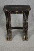 A nest of of four graduating occasional tables, mid century lacquered with Chinoiserie decoration.