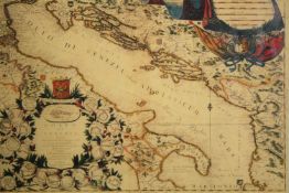 A 19th century engraved map, hand coloured, Golfo di Venezia, framed and glazed. H.43 W.54cm.