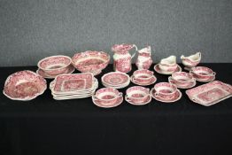 A Mason's Ironstone tea service in rose glaze marked Vista. L.39 W.25cm. (largest)