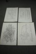 Trevor Frankland (1931-2011), four large initial outline pencil drawings. H.76 W.56cm. (largest)