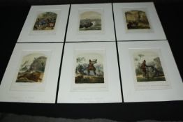 A set of six 19th century hand coloured engravings; French colonial subjects. H.32 W.25cm. (each)