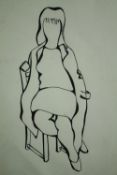 A framed and glazed ink drawing on paper, Waiting, signed David Walter. H.68 W.50cm.