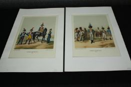 A pair of 19th century hand coloured engravings, French officers. H.51 W.33cm. (each)