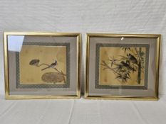 Two framed and glazed Japanese prints on silk. H.49 W.54cm.