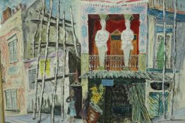 A mid century watercolour and pen study, possibly Havana old town, signed Costa, framed and