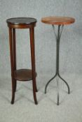 An Edwardian mahogany torchere along with a contemporary similar. H.95cm. (each).