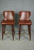 A pair of leather upholstered vintage style high stools. H.102cm. (each).