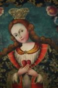 Cusco school, early 20th century, Oil on canvas, portrait of the Virgin Mary, signed V M Navarro.
