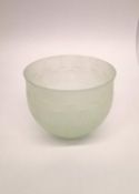 A CCAA Glasgalerie RGM/RCM glass roman replica frosted bowl with green hue fading to opaque with