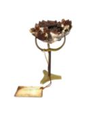 A Limonite stained quartz and malachite crystal specimen from Durango, Mexico. Mounted on brass