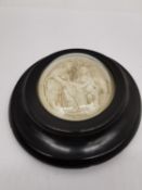An ebonised framed and glazed 19th century French carved Meerschaum Joseph, Virgin Mother And