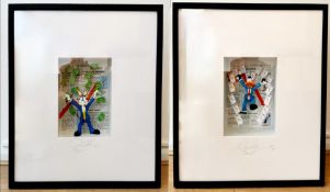 David Kracov, American, (1968-) two painting-volume, mixed technique pieces titled 'Buy!!!' and '