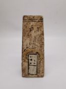 A 1970's Cornish Troika pottery coffin vase, one side abstract block design, the other a domino with